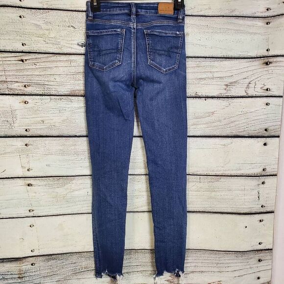 American Eagle Outfitters High Rise Distressed Skinny Jeans Size 0 Button Fly Fr - Picture 5 of 9